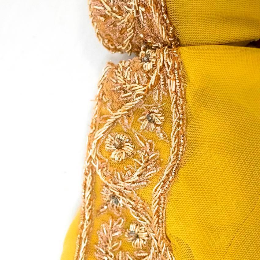 Marchesa Yellow One Shoulder Embellished and Mesh Gown For Sale 2