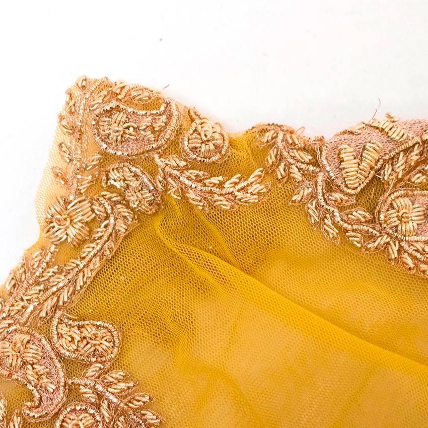 Marchesa Yellow One Shoulder Embellished and Mesh Gown For Sale 5