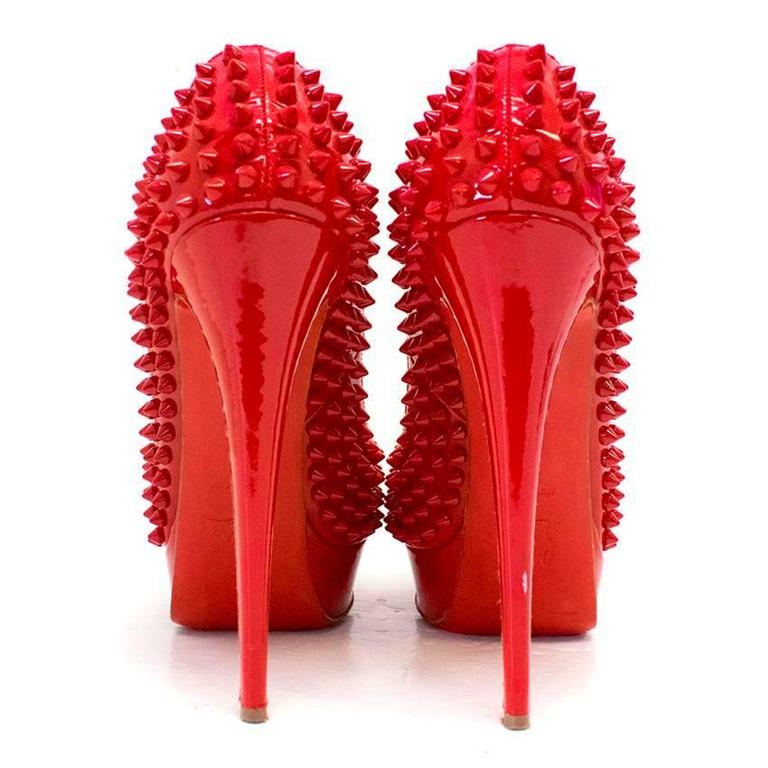 Christian Louboutin Red Spiked Patent Leather Peep-Toe Pumps For Sale ...
