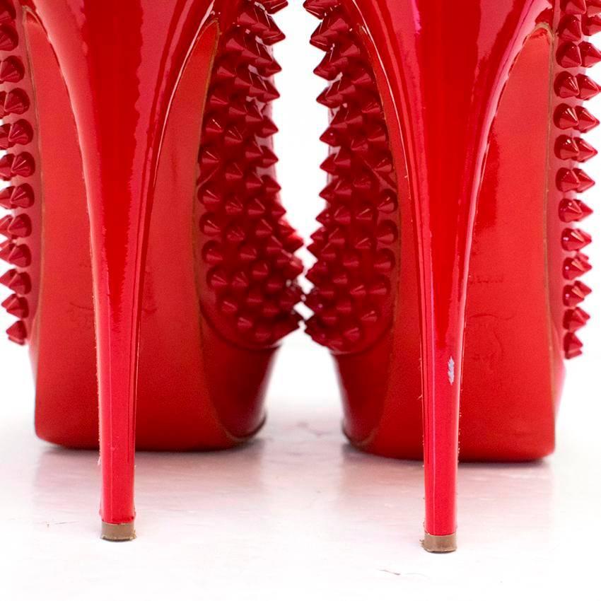 Christian Louboutin Red Spiked Patent Leather Peep-Toe Pumps For Sale 1