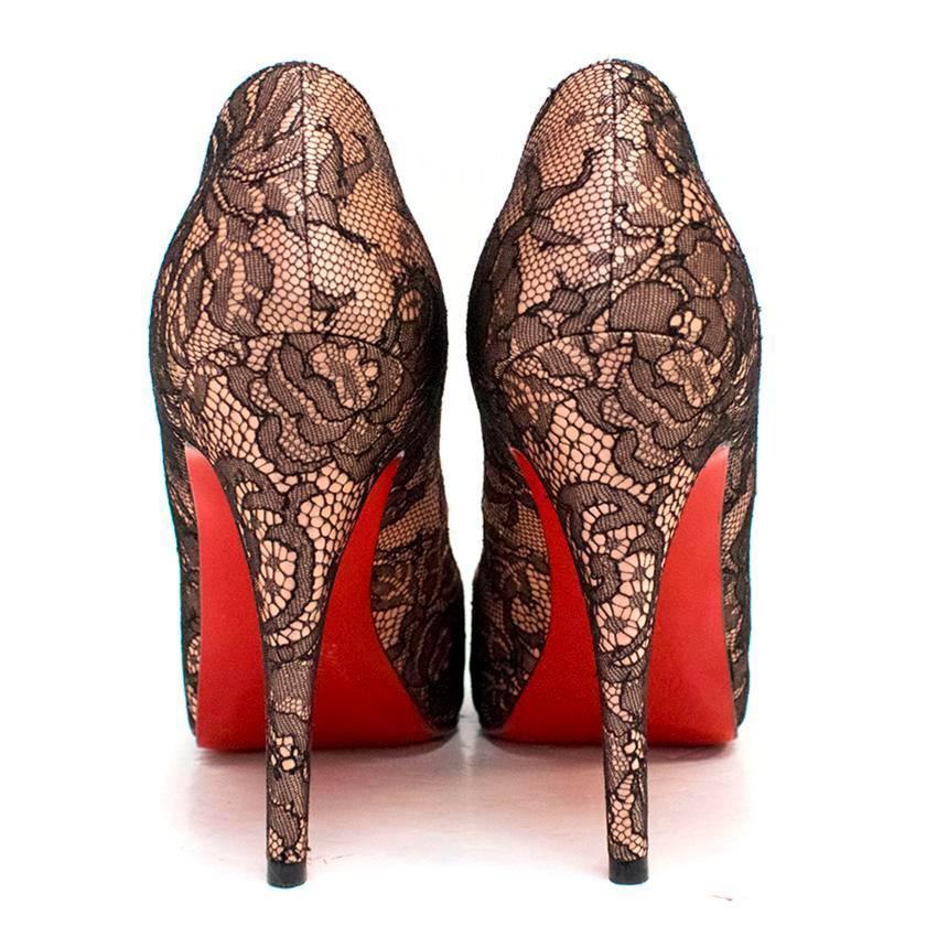 Christian Louboutin Nude and Black Lace Pumps For Sale 2