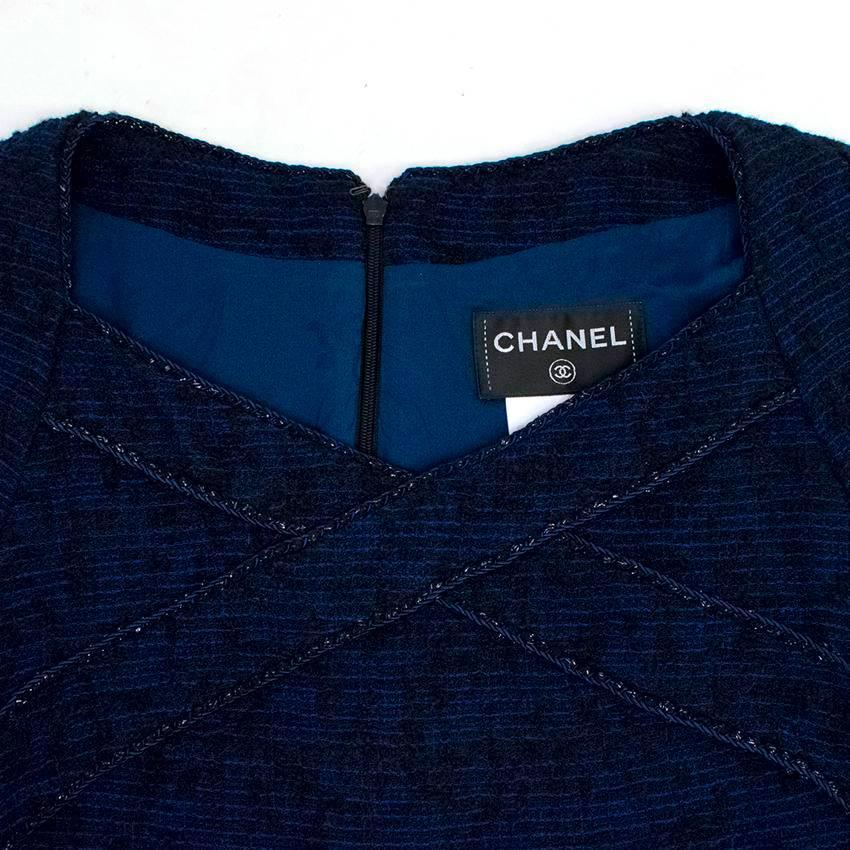 Chanel Navy & Black Tweed Wool Blend Pencil Dress  In Excellent Condition For Sale In London, GB