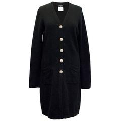  Chanel Long Cashmere Cardigan with Logo Buttons