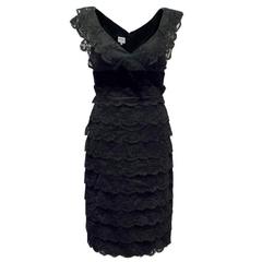 Armani Collezioni Black Lace Dress with Velvet Waist and Bow