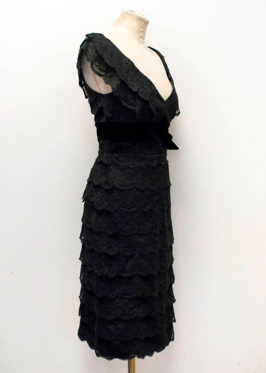 Women's Armani Collezioni Black Lace Dress with Velvet Waist and Bow For Sale