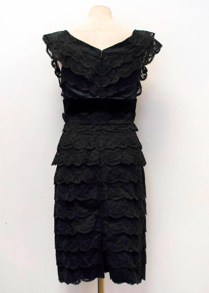 Armani Collezioni Black Lace Dress with Velvet Waist and Bow In Excellent Condition For Sale In London, GB
