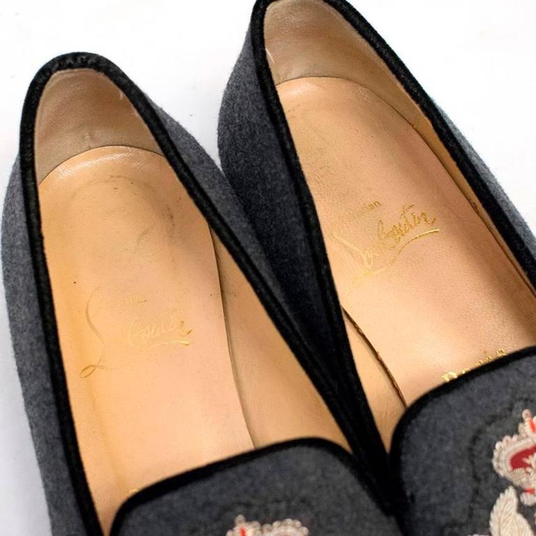 Christian Louboutin Ladies Grey Spiked Embroidered Loafers For Sale at