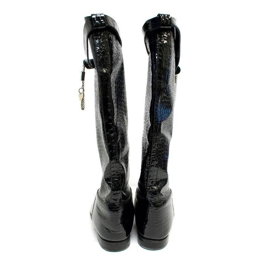 Dolce and Gabbana Crocodile Embossed Black Boots In Excellent Condition For Sale In London, GB