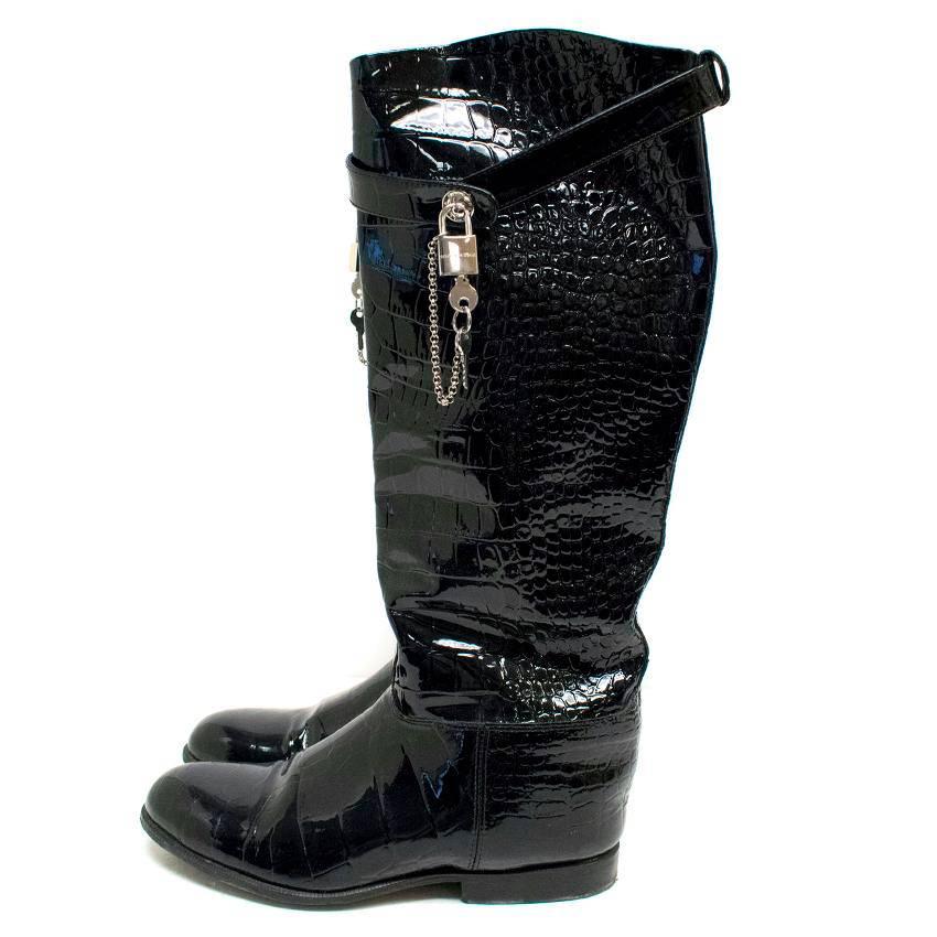 Dolce and Gabbana Crocodile Embossed Black Boots For Sale 3