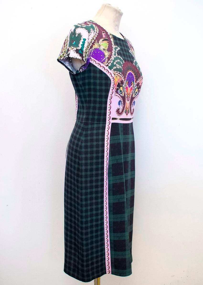  Mary Katrantzou Green Check Print Pencil Dress  For Sale 2