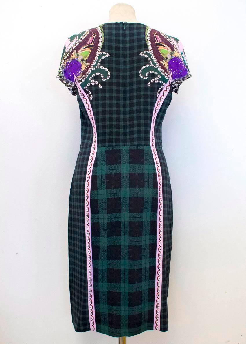 Women's  Mary Katrantzou Green Check Print Pencil Dress  For Sale