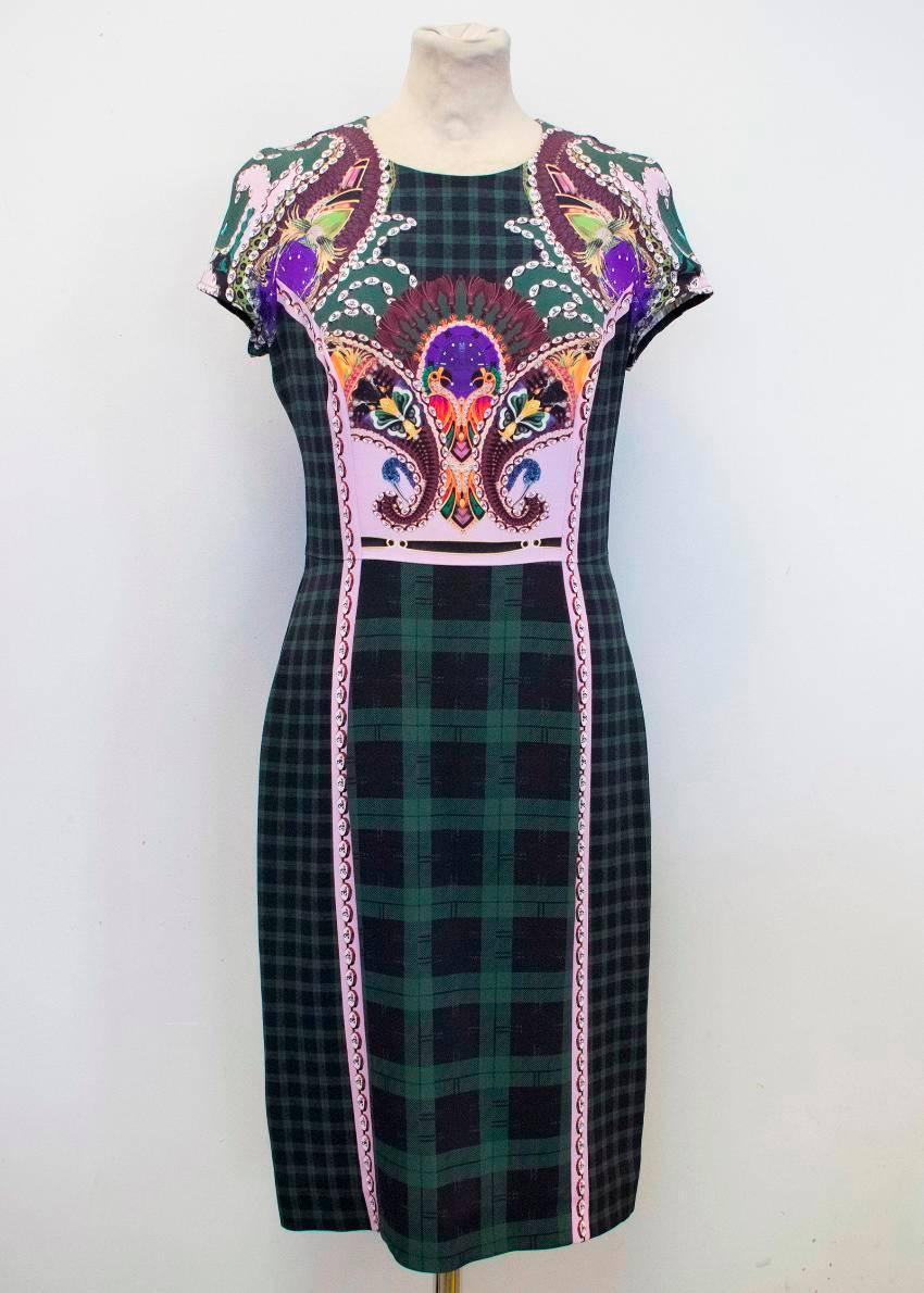  Mary Katrantzou Green Check Print Pencil Dress  In New Condition For Sale In London, GB
