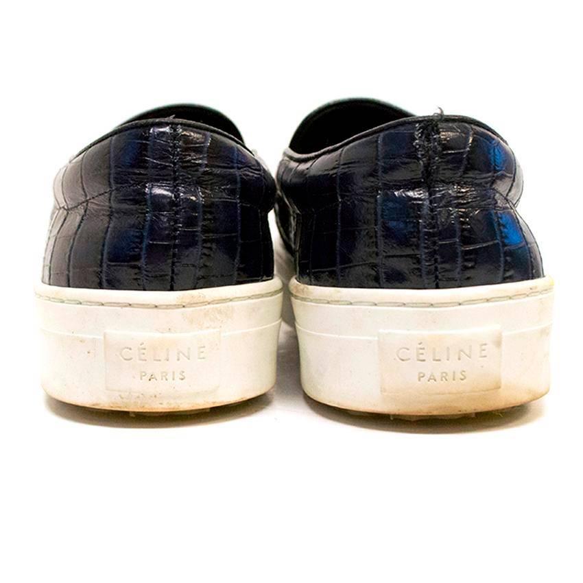 Celine Navy Mock Croc Print Slip-on Trainers In Excellent Condition For Sale In London, GB