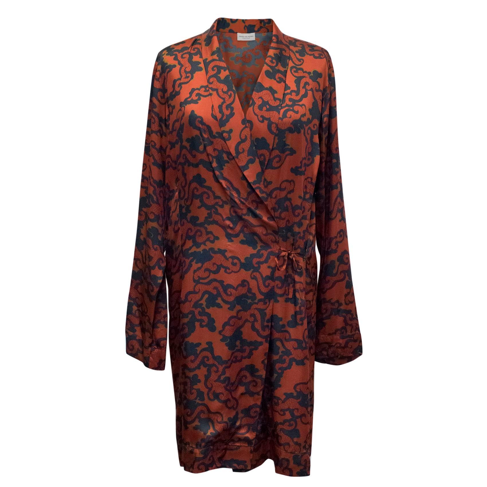 Dries Van Noten Red 
Blue Printed Kimono Wrap Dress