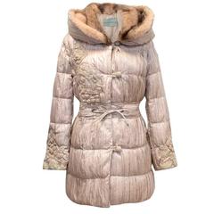 Ermanno Scervino Beige Puffer Coat with Mink Fur Lined Hood 4