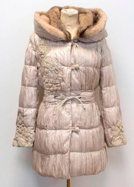 Ermanno Scervino Beige Puffer Coat with Mink Fur Lined Hood For Sale at ...