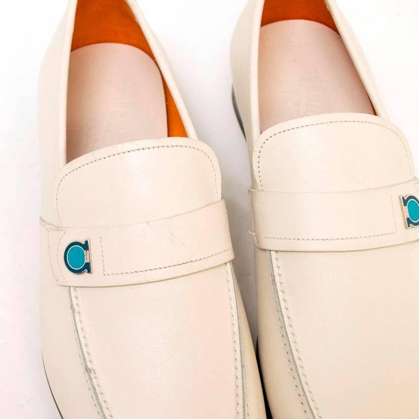 Salvatore Ferragamo White Leather Loafers For Sale 3