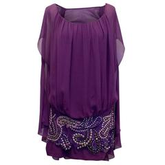 Balmain Purple Silk Dress With Studded Skirt 7