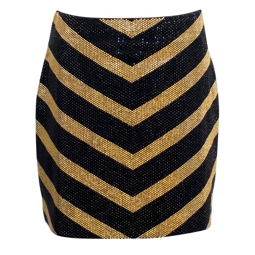 Balmain Black and Gold Crystal Embellished Mini Skirt  For Sale