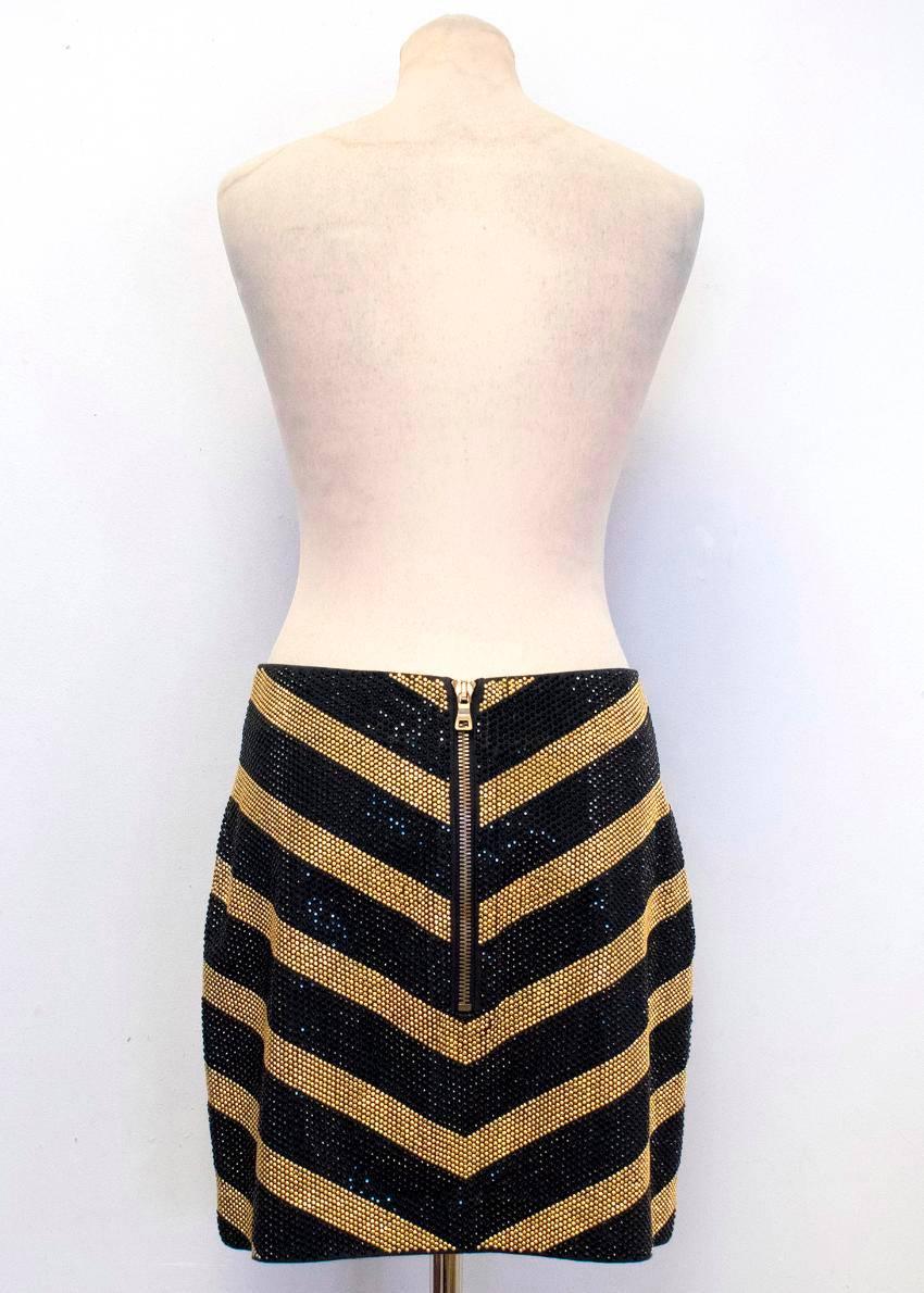 Balmain Black and Gold Crystal Embellished Mini Skirt  In Good Condition For Sale In London, GB