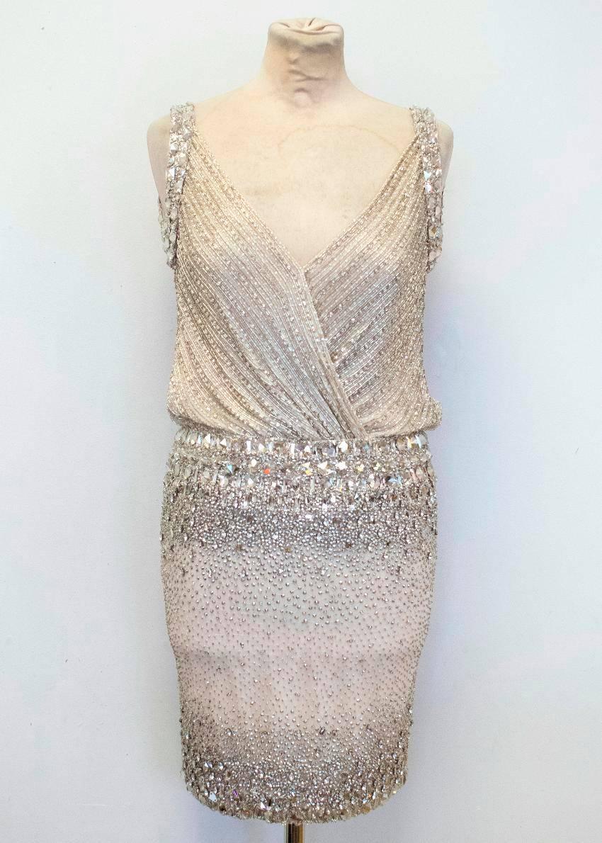 Ralph & Russo Silver Crystal Encrusted Mini Dress  For Sale 1