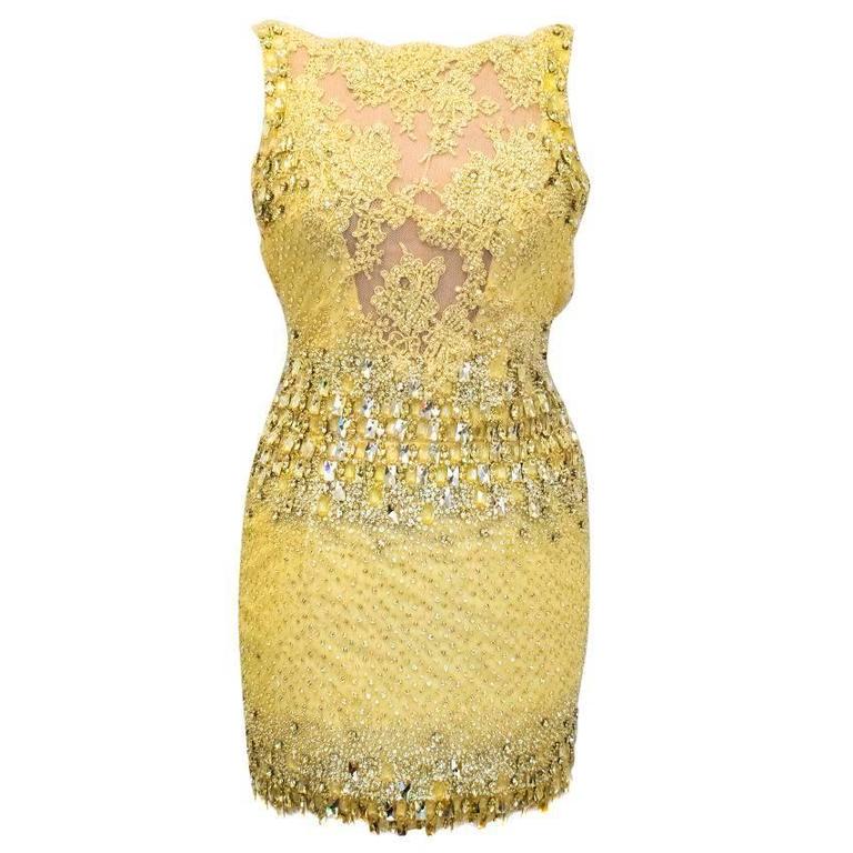 Ralph and Russo Yellow Crystal Encrusted Mini Dress For Sale at 1stDibs ...