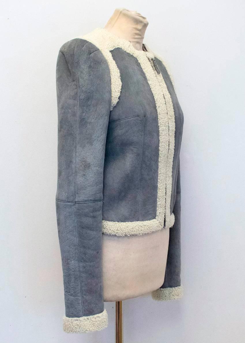 Balenciaga Leather Grey Suede and Shearling Lined Jacket In Excellent Condition For Sale In London, GB