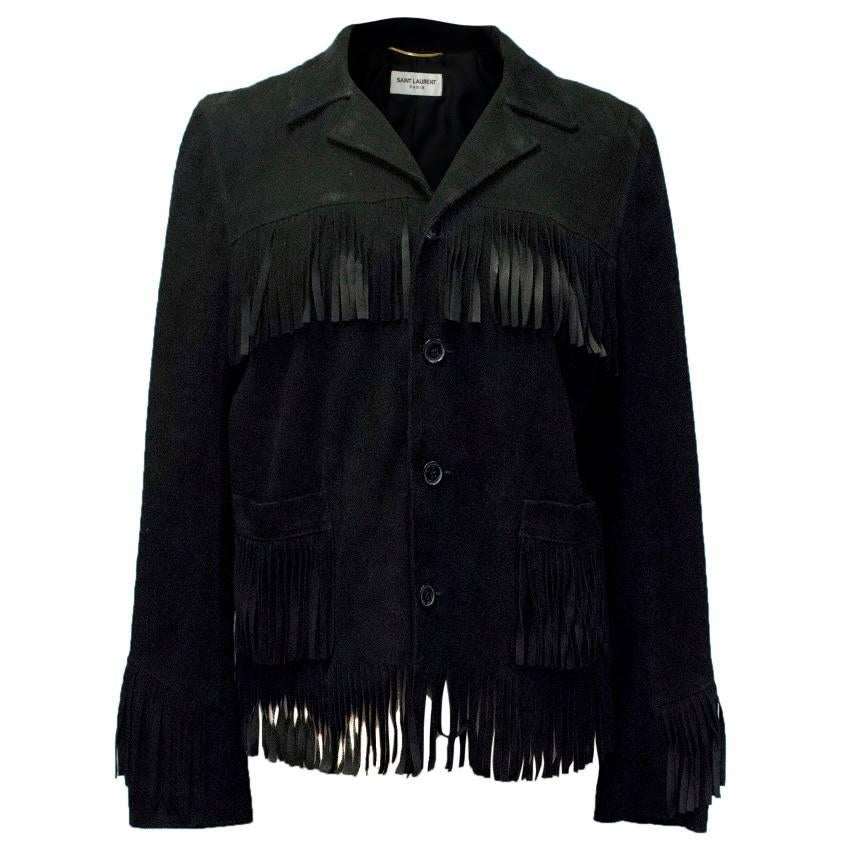 Saint Laurent Black Suede Fringed Jacket For Sale