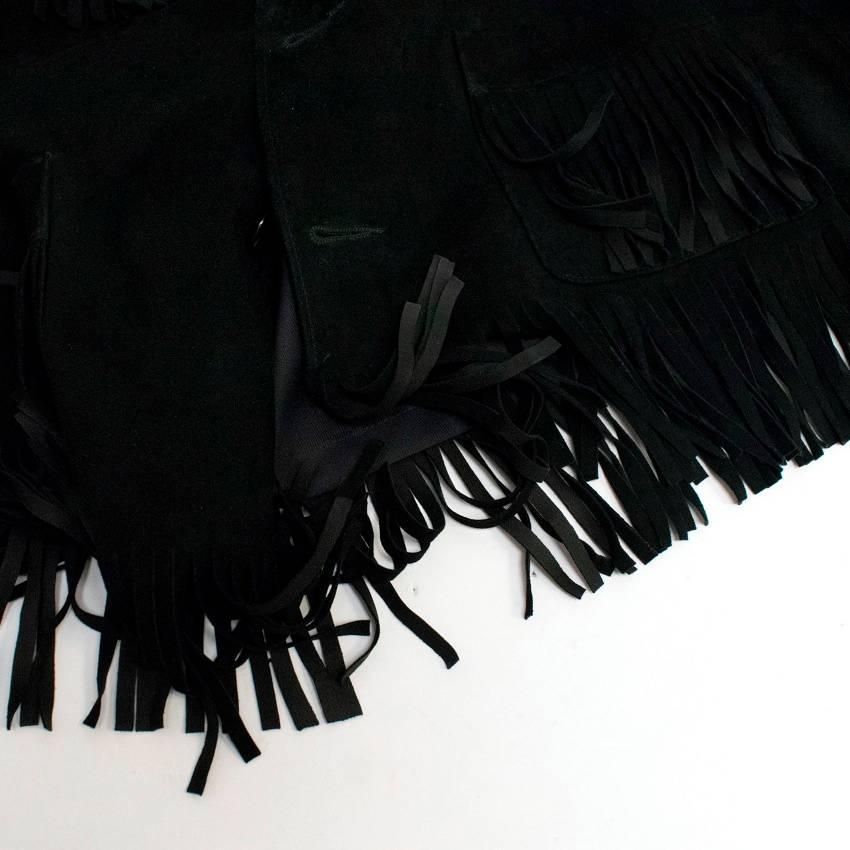 Saint Laurent Black Suede Fringed Jacket In Excellent Condition For Sale In London, GB