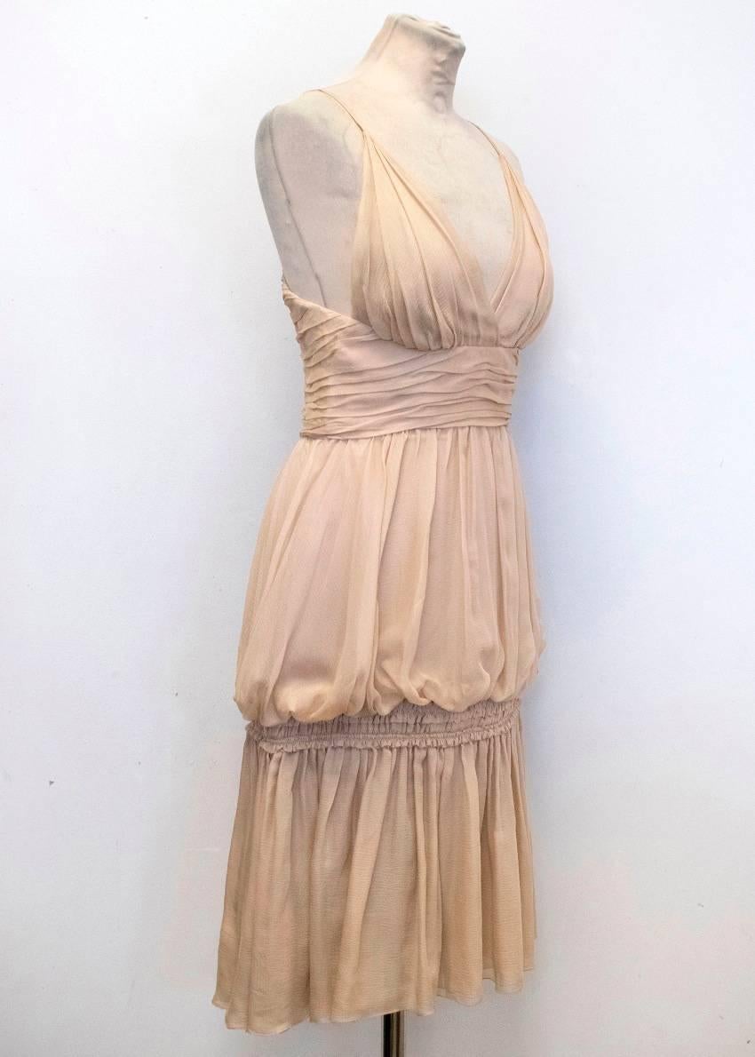 Brown Chanel Nude Silk Ruffle Dress For Sale