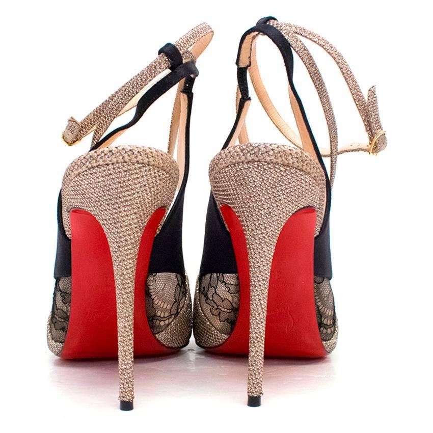 Christian Louboutin Gold and Black Lace Sling Back Pumps For Sale 1