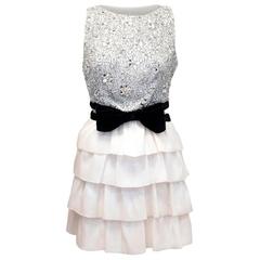 Azzaro Cream Silk Crystal Embellished Frill Dress