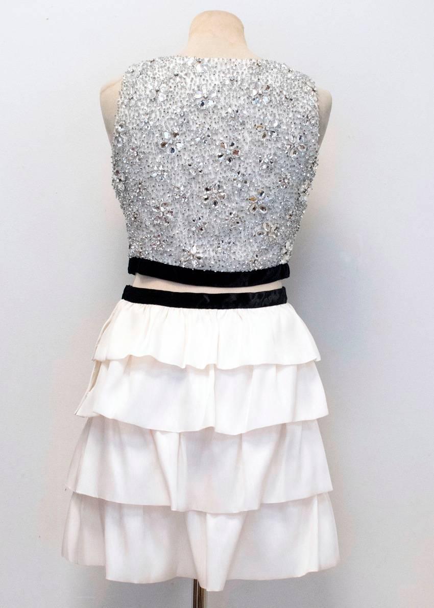 Azzaro Cream Silk Crystal Embellished Frill Dress In Excellent Condition For Sale In London, GB