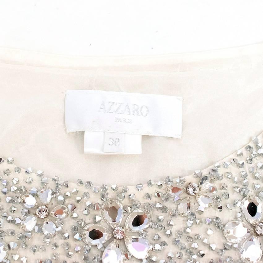 Azzaro Cream Silk Crystal Embellished Frill Dress For Sale 1