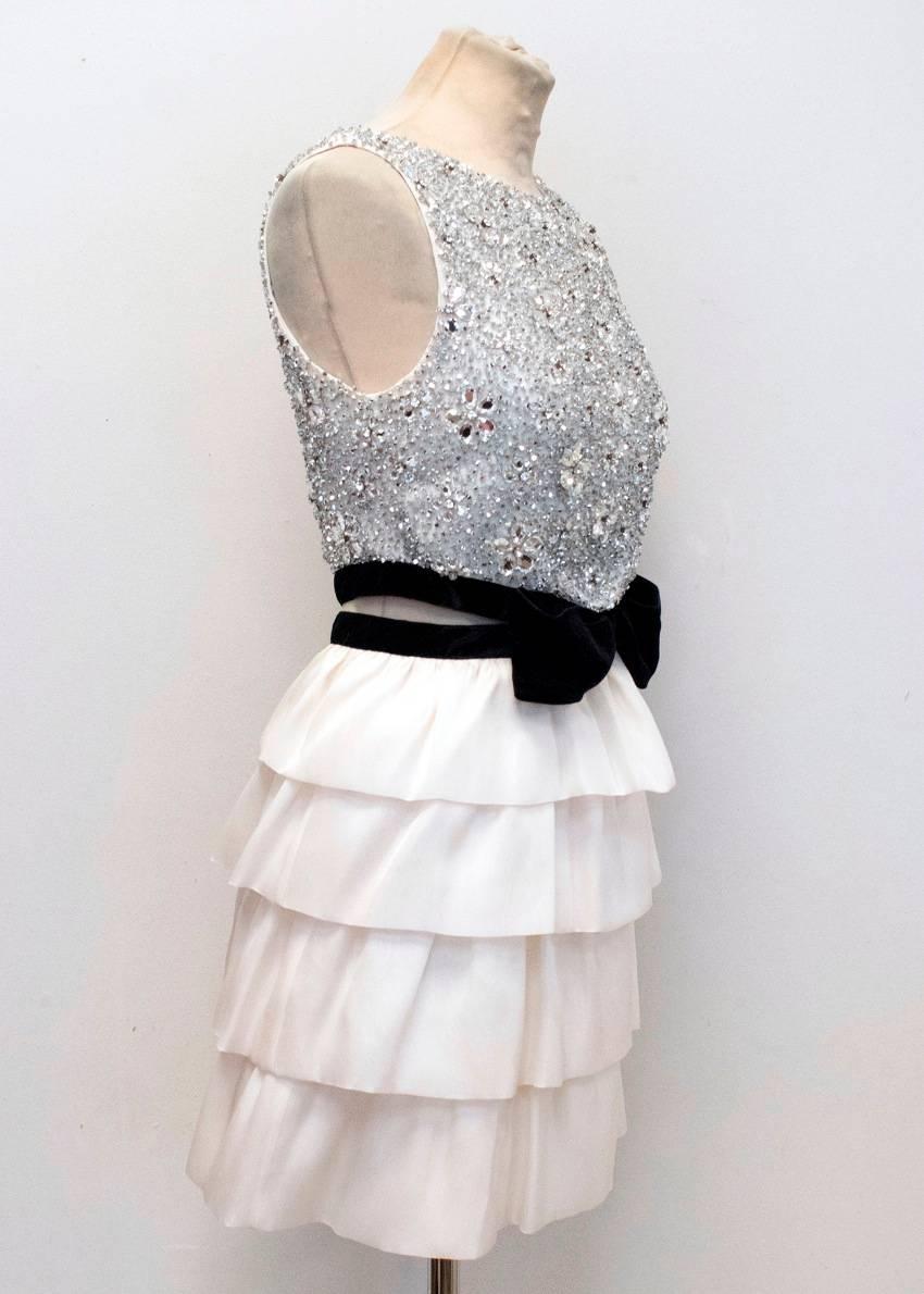 Azzaro Cream Silk Crystal Embellished Frill Dress For Sale 4