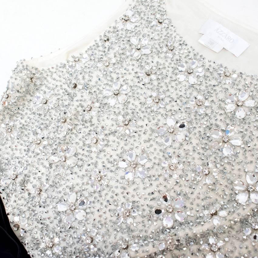 Azzaro Cream Silk Crystal Embellished Frill Dress For Sale 2