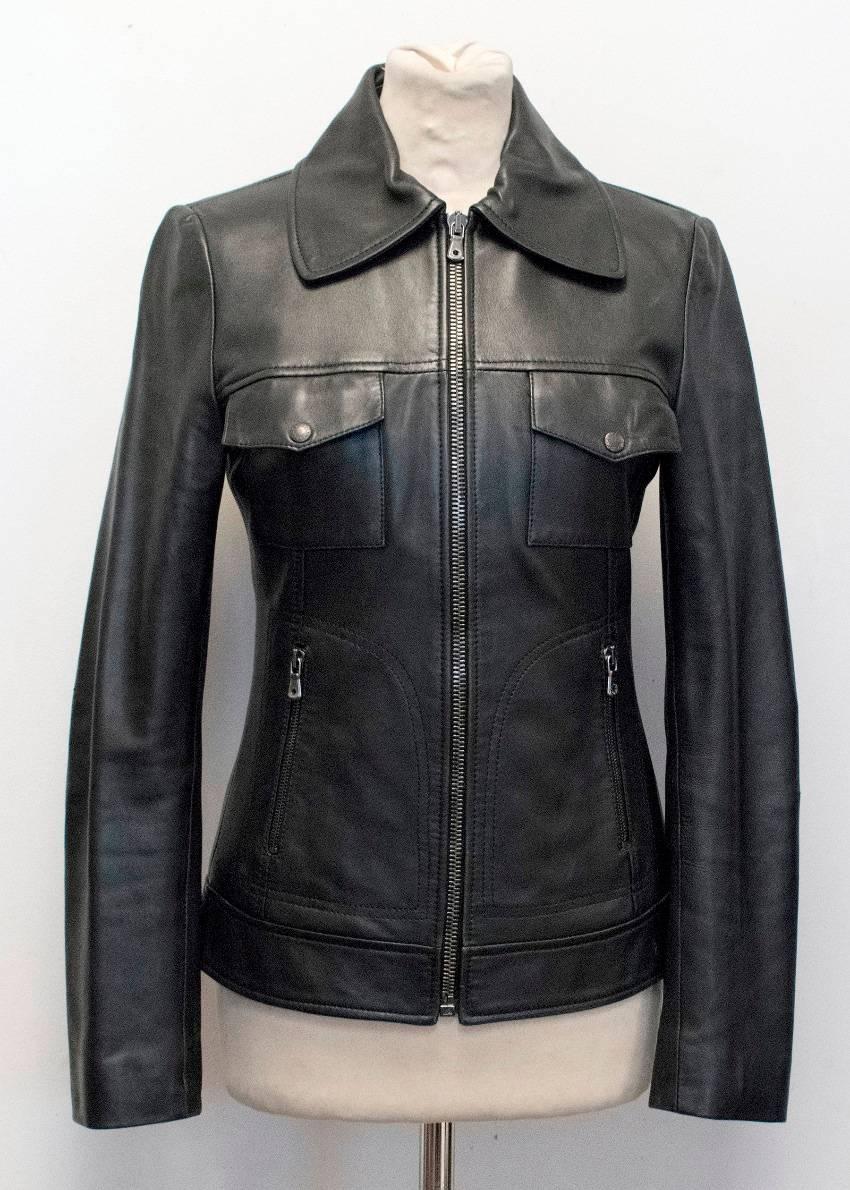  Dolce & Gabbana Black Zip Leather Jacket For Sale 5