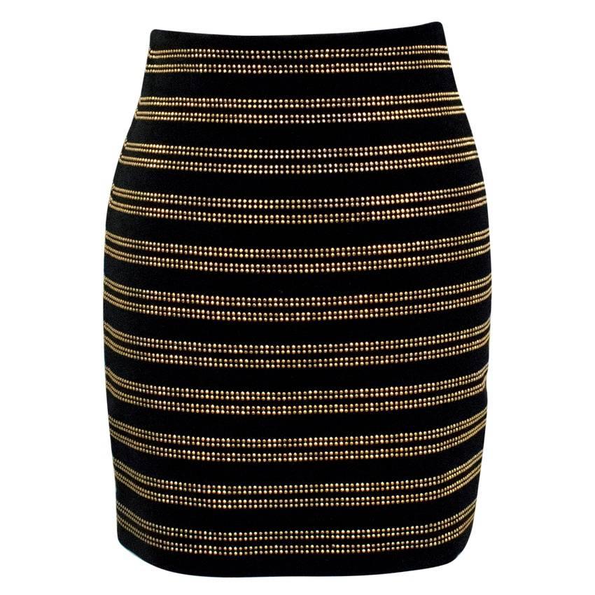 Balmain Black Velvet Studded Mini Skirt For Sale
