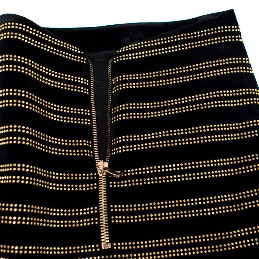 Balmain Black Velvet Studded Mini Skirt For Sale 3