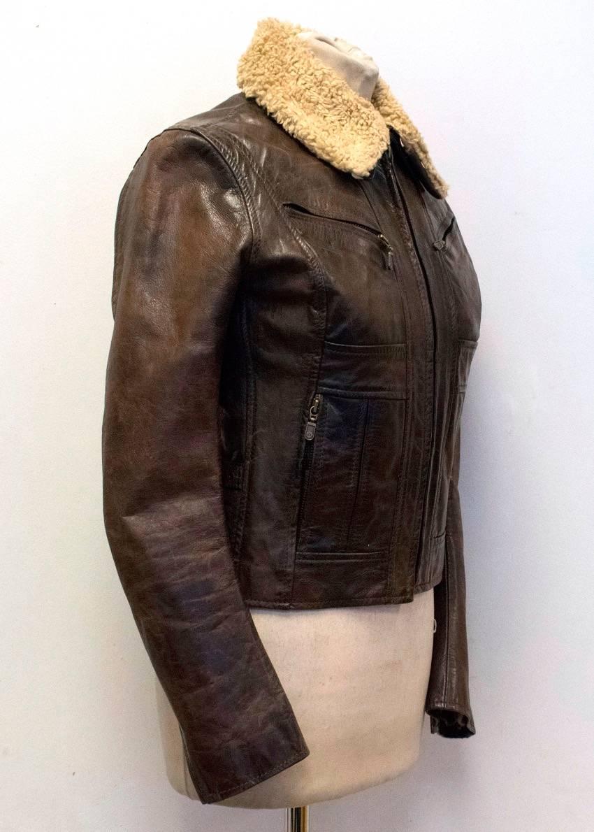 Black  Belstaff Brown Shearling Leather Jacket For Sale