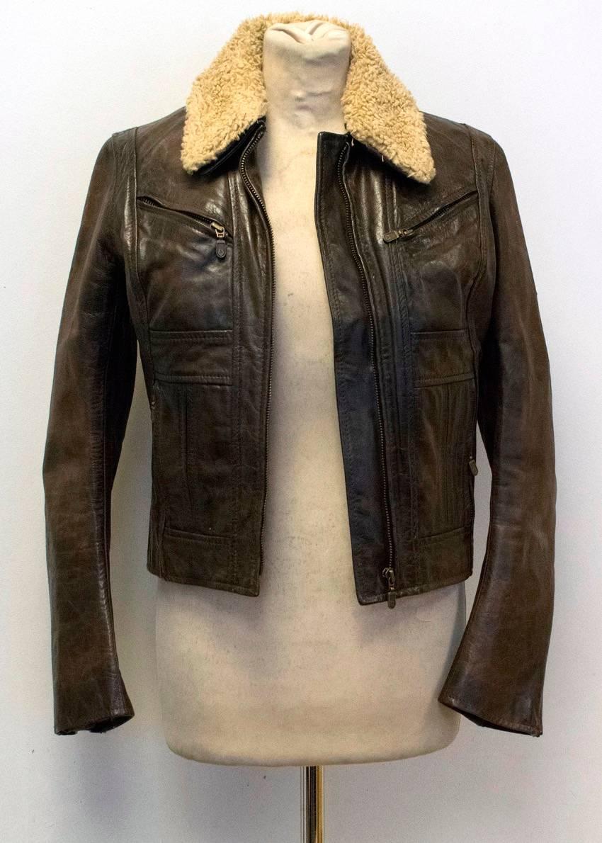  Belstaff Brown Shearling Leather Jacket For Sale 2