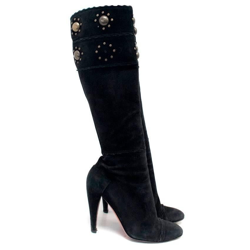 Alaia Black Suede High Heeled Studded Boot For Sale 3