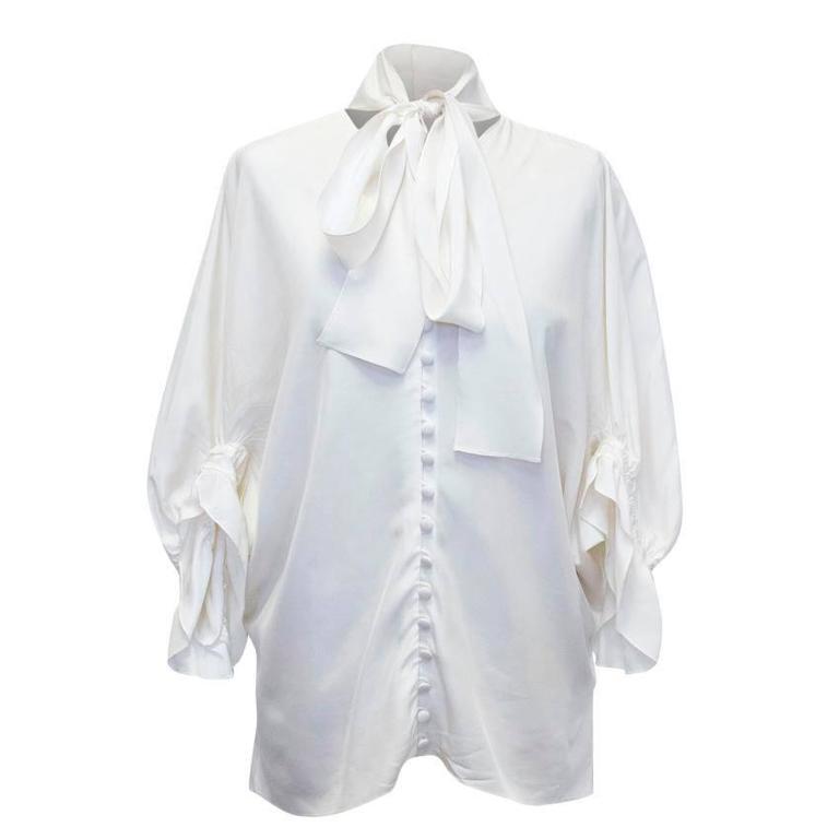Yves Saint Laurent Cream Silk Button Down Blouse For Sale at 1stDibs