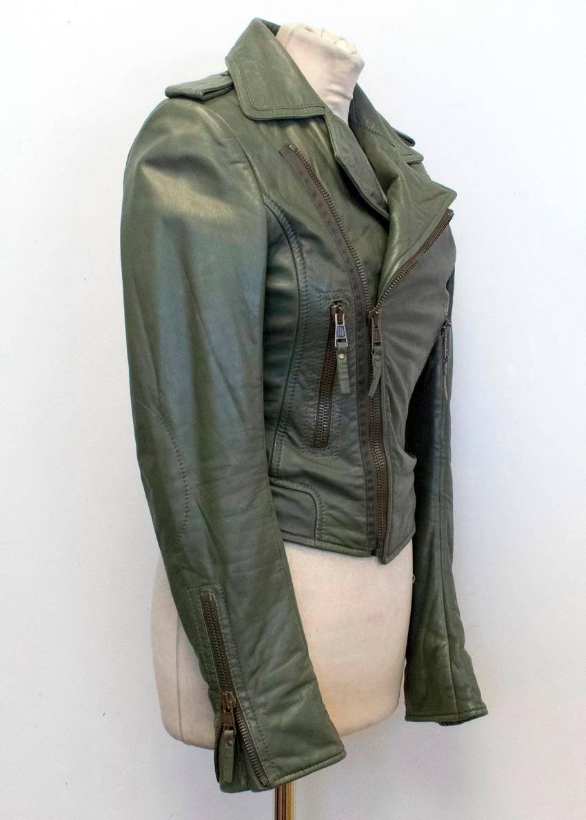Balenciaga Green Leather Jacket with Zips  In Good Condition In London, GB