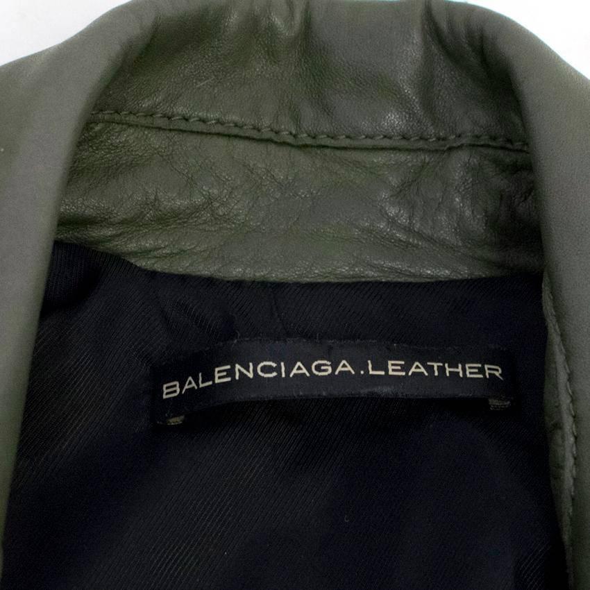Gray Balenciaga Green Leather Jacket with Zips 