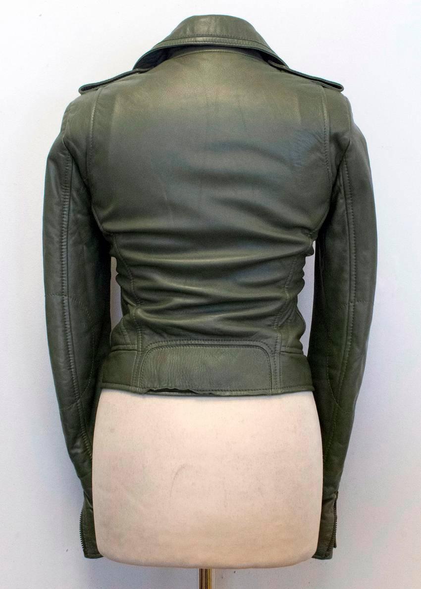 Women's Balenciaga Green Leather Jacket with Zips 