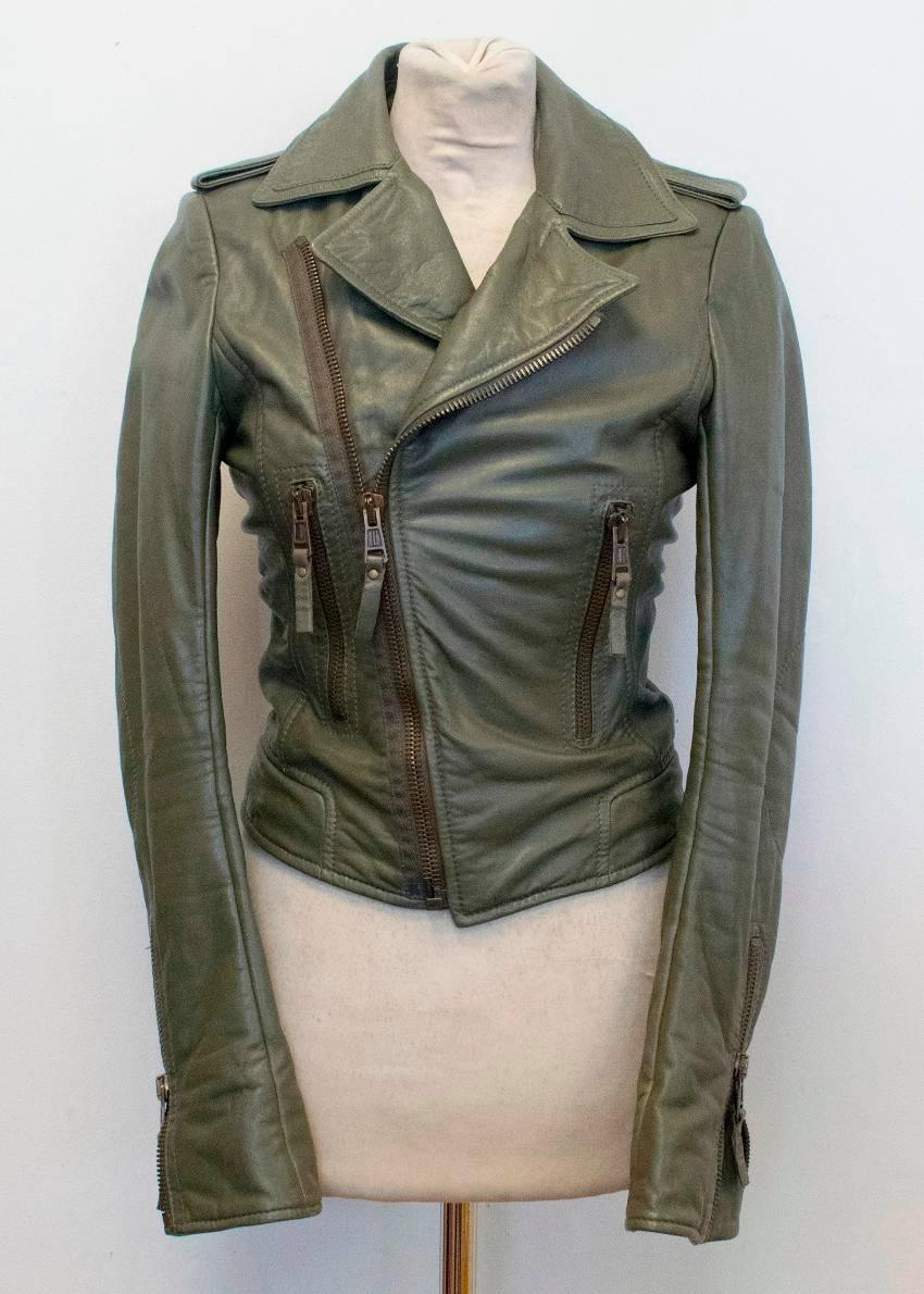 Balenciaga Green Leather Jacket with Zips  1