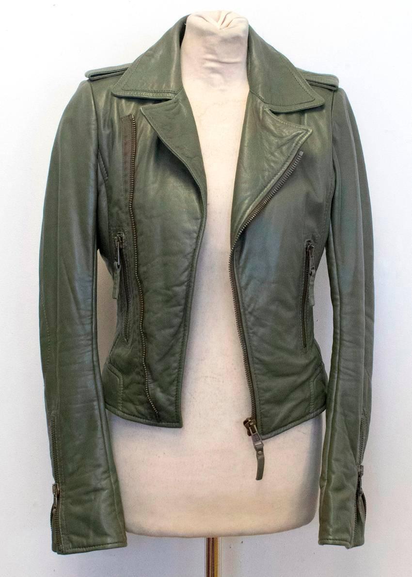 Balenciaga Green Leather Jacket with Zips  3