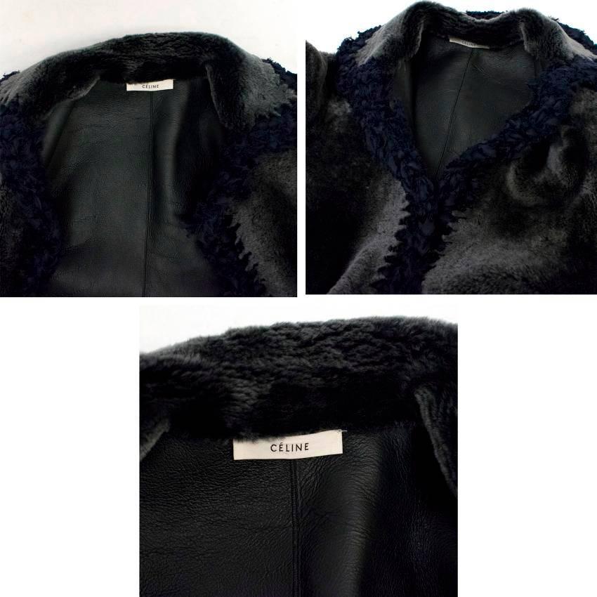 Black Celine Reversible Shearling and Leather Coat   For Sale