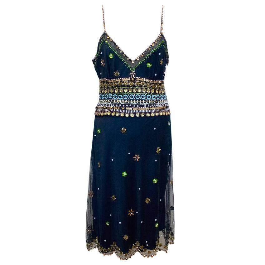 Jenny Packham Navy Blue Beaded Mini Dress  For Sale